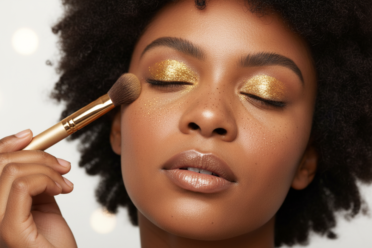 applying gold eye shadow